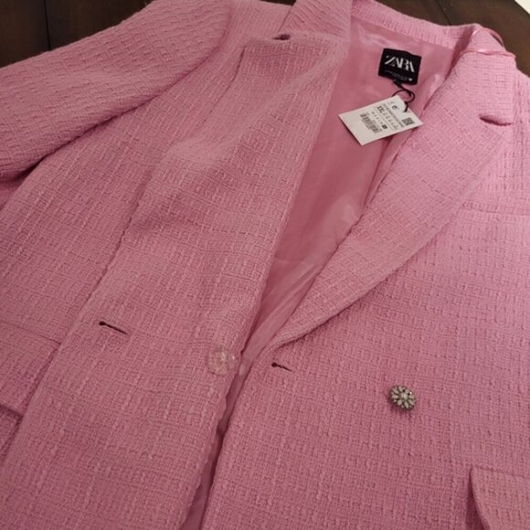 NWT Zara Women's Double Breasted Textured Tweed Blazer Size XXL Pink - Picture 12 of 14